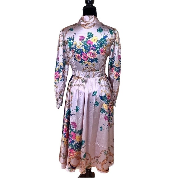 DALIA MACPHEE WHIMSICAL FLORAL SATIN SILKY PINK DRESS - Picture 11 of 12